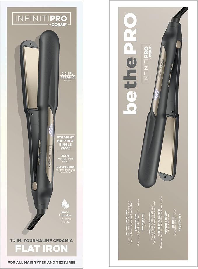 INFINITIPRO BY CONAIR Tourmaline Ceramic Flat Iron, 1 1/4-inch Digital Hair Straightener