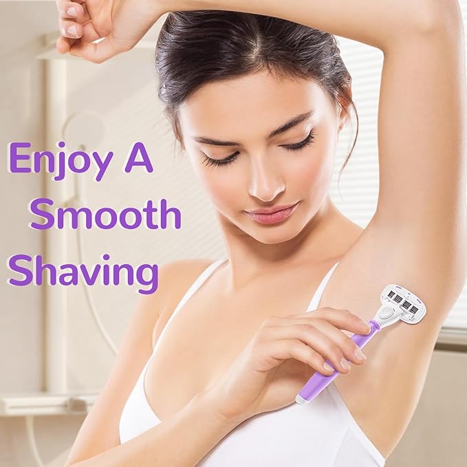 DreamGenius Razors for Women Include 1 Non-Slip Handles and 7 Blade Refills with a Shower Holder, 5 Premium Blades Women's Razors for Shaving with 360° Lubrication Reduces Irritation, Purple