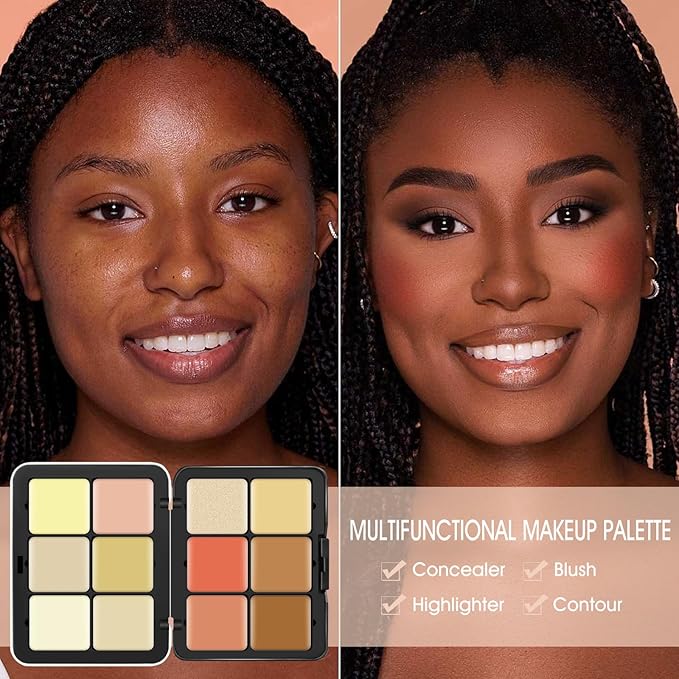 12 Colors Cream [Blush Contour Concealer Highlighter] Makeup Palette for Cheeks - All in One Makeup Palette Kit with Brush, Long Wearing Waterproof Blendable Face Make Up Pallete (#04)