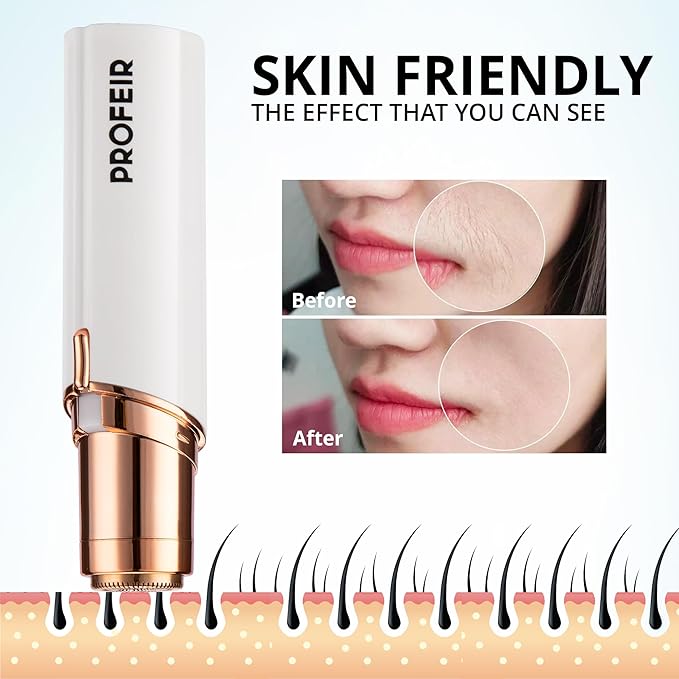 Facial Hair Removal for Women: Electric Hair Removal Device - Rechargeable Painless Face Razor for Chin Upper Lip Peach Fuzz with Light (White)