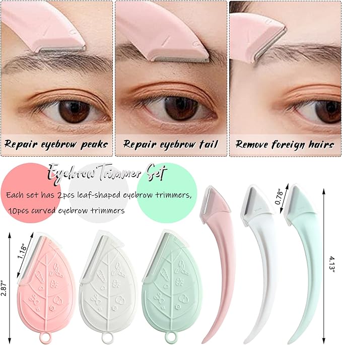 ONEUPIN 12PCS Eyebrow Trimmer Set Stainless Steel Leaves Curved Eyebrow Razor Trimmer Facial Shaver Razor Brow Shaper Suitable for Any Skin Type Hair Removal Accessories for Men Women（White）