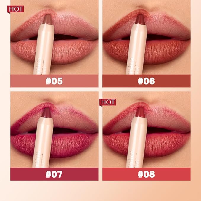 8 Colors High Pigmented Smooth Matte Lip Liner Pencil, Waterproof Velvet Lipstick Pen, Professional Lip Liner for Girls and Women (07)