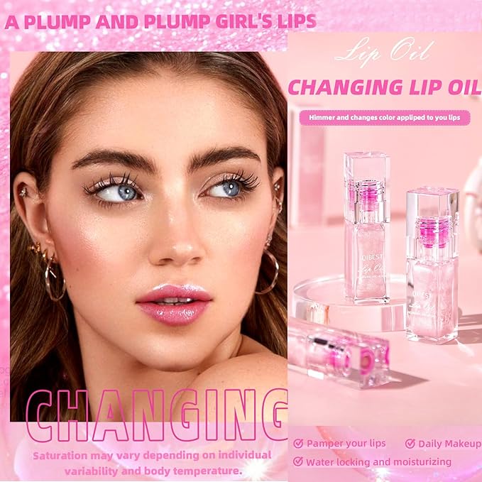3 Colors Magic Color Changing Lip Oil V2, Boss Up Color Changing Lip Oil, Big Brush Head Hydrating Plumping Lip Oil Tinted, Long Lasting Nourishing Non-sticky Lip Glow Oil for Lip Care