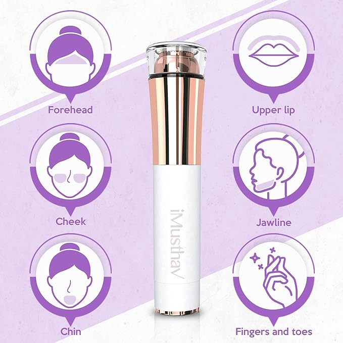 Mini Portable Facial Hair, Lips and Chin Remover Trimmer for Women, Facial Painless Epilator Pen, 18K gold-plated 13mm hypoallergenic rotary head. 360° LED light for Instant and Painless Hair Remover