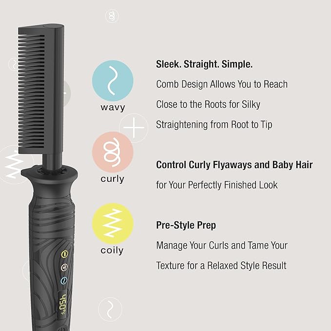 Conair The Curl Collective Ceramic Pressing Hot Comb, Sleek Straight Simple Pressing Comb Design Reaches Close to The Roots for Silky Straightening Root to Tip