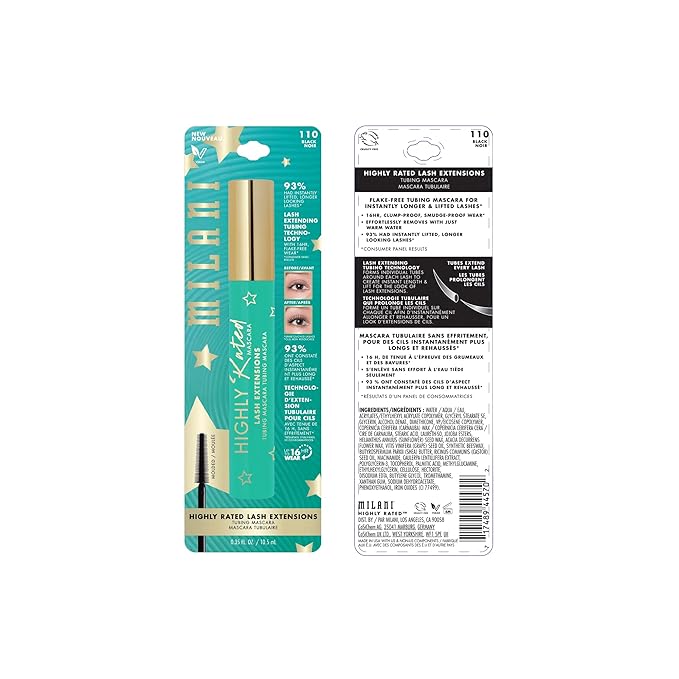 Milani Tubing Mascara, Highly Rated Lash Extensions Tubing Mascara Black for Added Length and Lift, Shea Butter to Nourish and Condition Lashes, Viral Tik Tok Products