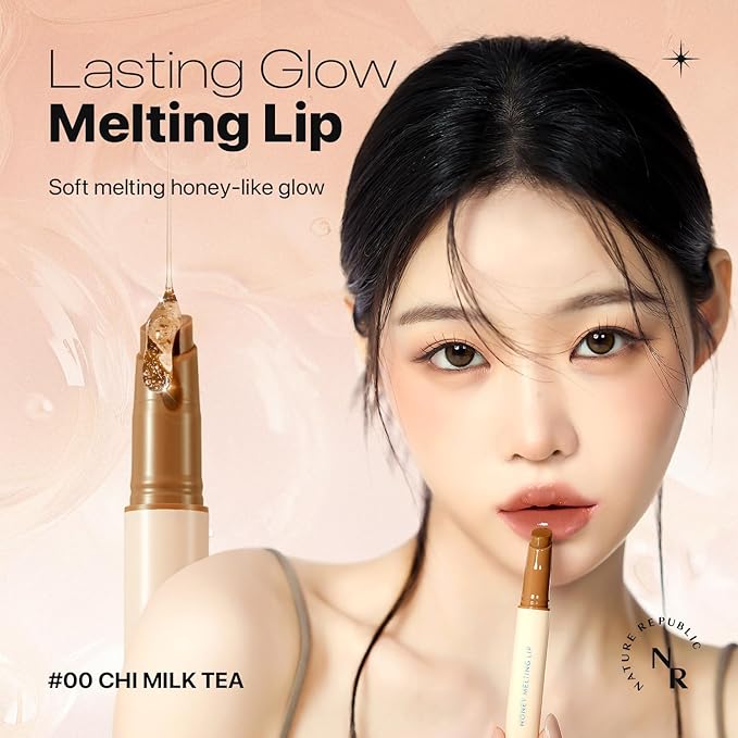 Nature Republic HONEY MELTING LIP (00 CHAI MILK TEA) SOFT LIP STICK Hydrating Gloss, Moisturizing balms, Sheer tint, Shine & Nude, Glowy Finish, korean make up