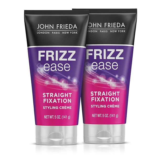 John Frieda Frizz Ease Straight Fixation Styling Crème, Straightens Frizzy Hair with Milk Protein & Almond Oil, Sleek, Shiny, Frizz-Free, ThermaGuard Heat Protection Against Damage, 5 Oz, Pack of 2