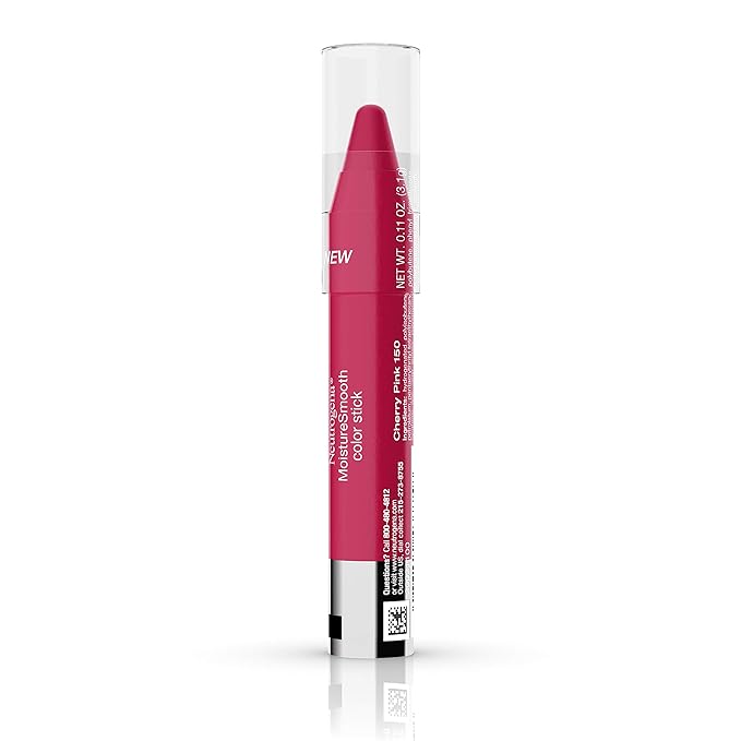 Neutrogena MoistureSmooth Color Stick for Lips, Moisturizing and Conditioning Lipstick with a Balm-Like Formula, Nourishing Shea Butter and Fruit Extracts, 150 Cherry Pink, .011 oz