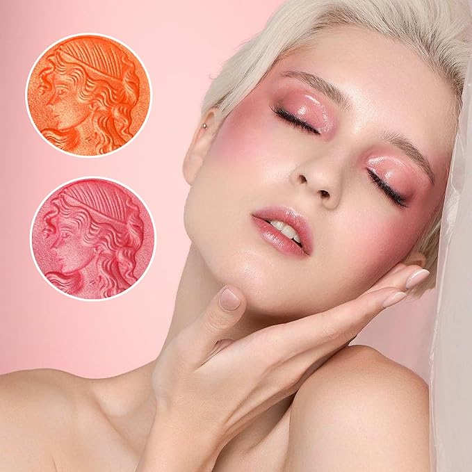 Embossed Smooth Powder Blush Palette for Cheeks, Powder Palette (Pink+Orange)