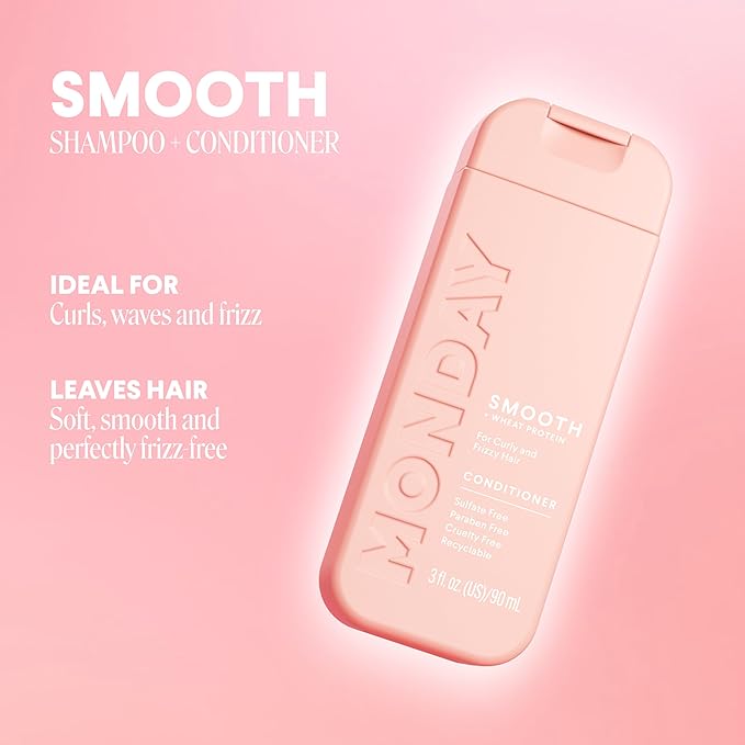Monday Haircare Smooth Shampoo & Conditioner Travel Pack - 3oz, 90ML Travel Kit (2 x Shampoo,2 x Conditioner)