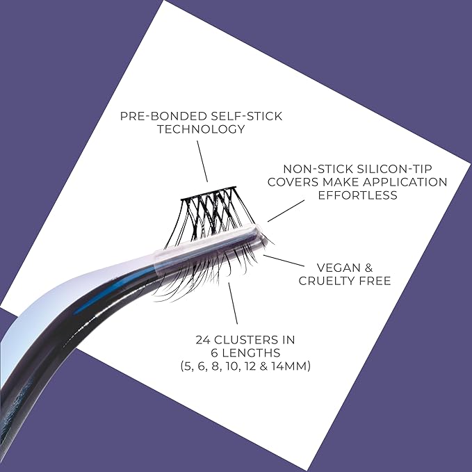 KISS imPRESS Falsies Long Lasting Self Adhesive Eyelashes, ‘Demi Edgy’, 5 Day Extended Wear, 24 Natural Volume Lash Clusters (5,6,8,10,12, & 14mm), Precision Non-Stick Applicator