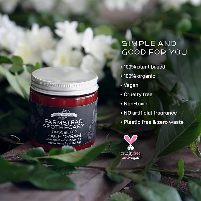 Farmstead Apothecary 100% Natural Anti-Aging Face Cream with Jojoba Oil, 4 oz (Unscented)