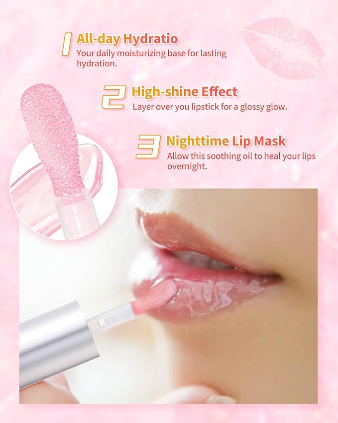 3Pcs Hydrating Lip Oil Set，High Moisturizing Lip Glow Hydrating