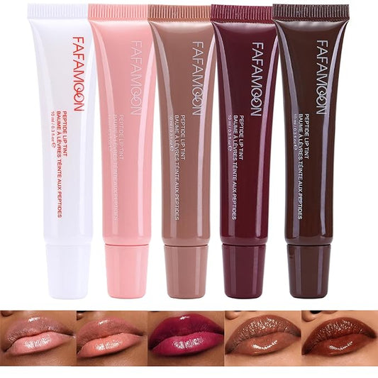 5 Colors Hydrating Lip Glow Oil, Ribbon, Toast, Raspberry jelly, Espresso, White Tinted Lip Oil Gloss, Moisturizing, Hydrating, Nourishing Lip Care Oil for Naturally Plump, Pillowy-soft Lips