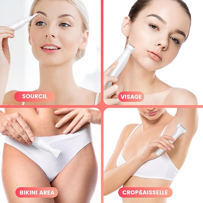 Bikini Trimmer for Women, All-in-ONE Waterproof Lady's Electric Razor Shaver and Facial Hair Removal, Rechargeable Body Hair Trimmer Grooming Sets for Leg, Armpit, Face, Eyebrow (White)