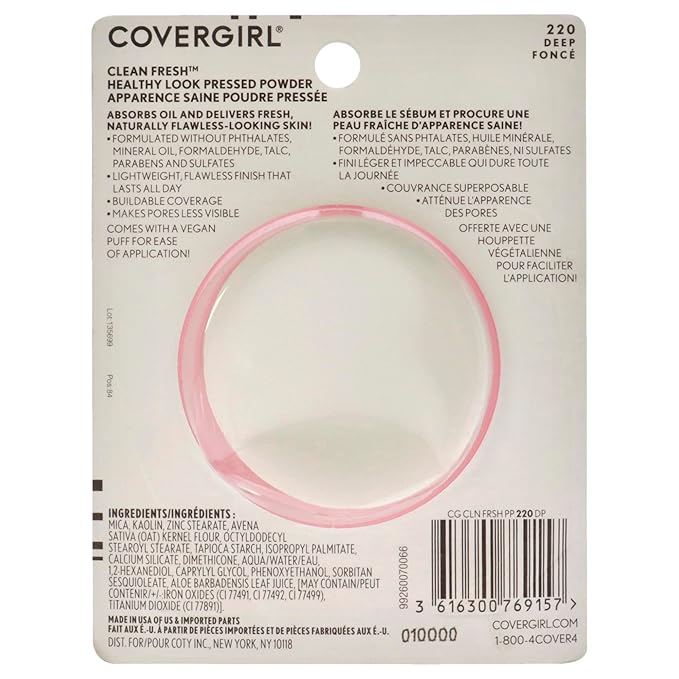 COVERGIRL Clean Fresh Pressed Powder, Deep, 0.35 Ounce, 220 Deep (99350052598)