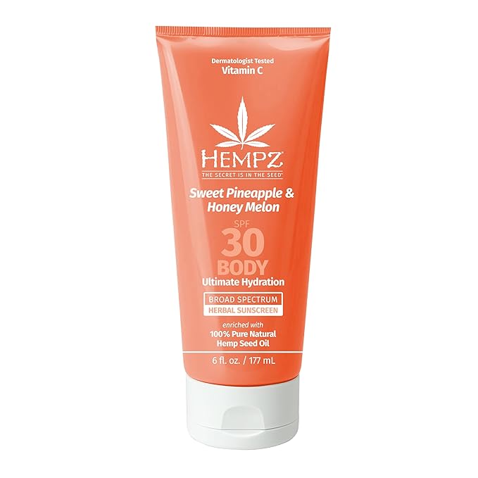 Hempz Daily Body Sunscreen SPF 30, Sweet Pineapple and Honeymelon, Reef Safe, Vegan, Dermatologist Tested, 6 oz
