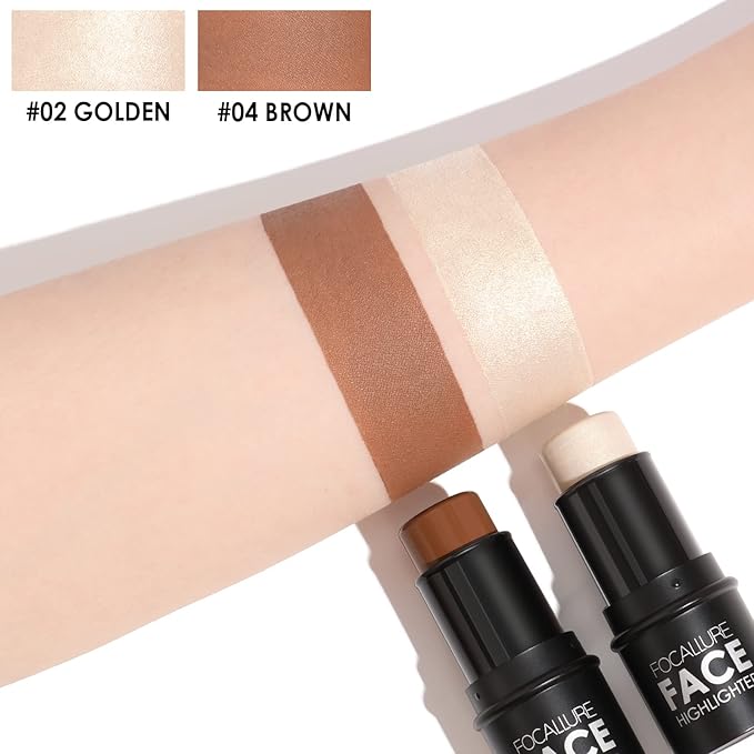FOCALLURE 2 Pcs Contour Foundation Stick, Highlighter & Trimming Stick,Neutral