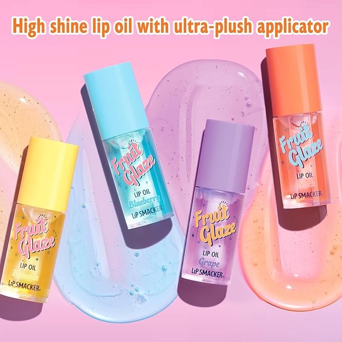 Lip Smacker Fruit Glaze Lip Oil, Ultra-Hydrating & Moisturizing with High-Shine Finish, Plush Applicator for Effortless Glide, Delicious Non-Sticky Flavor - Banana