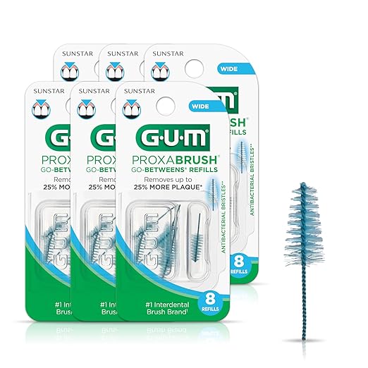 GUM Proxabrush Go-Betweens Refills - Wide - Compatible with GUM Permanent Handle - Reusable Interdental Brushes - Soft Bristled Dental Picks, 8 Count (Pack of 6)