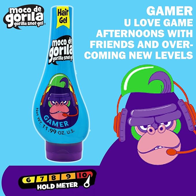 Moco de Gorila Gamer, Hair Styling Gel, Long-Lasting Hold, Reactivatable with Water, 3-Pack of 11.92 Oz Each, 3 Squeezable Bottles.