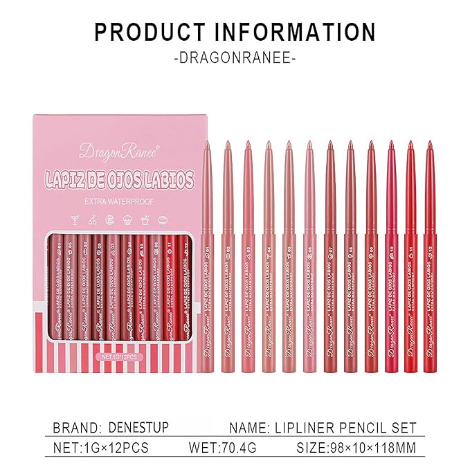12 Colors Lip Liner Combo, Matte Lipstick Lip