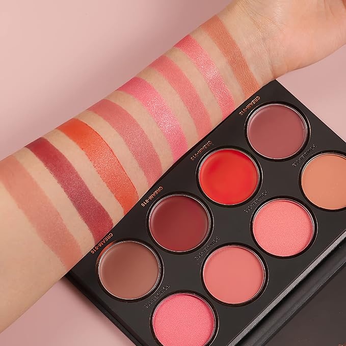 8 Colors Blush and Highlighter Palette, 2-in-1 Contour
