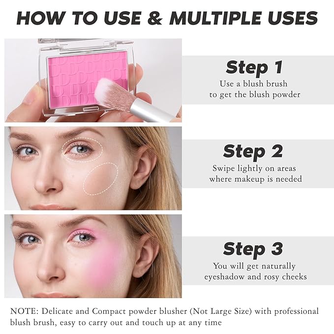 Rosewood Blush Powder Blush for Cheeks with Brush, Matte Blush Palette Blush Powder Face Blusher, Natural Blendable Formula Silky Lightweight Makeup Blush Rubores de Maquillaje, 012#