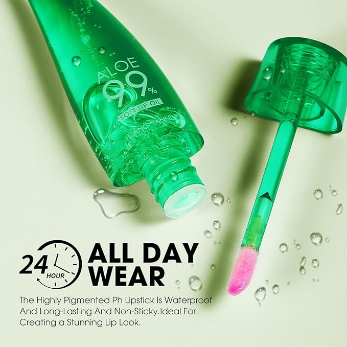 Lip Balm, 3PCS Aloe Vera Long Lasting Nutritious Lip Oil, Color Changing Tinted Lip Balm Set, Natural Plumping Hydrating, Easy Brush Application, Cute Portable Design, Unisex