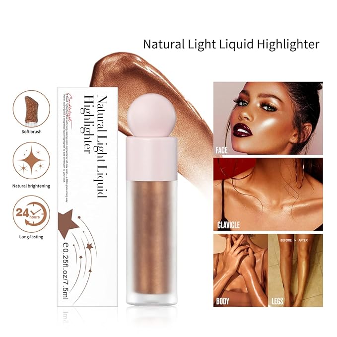Liquid Highlighter Natural Glow For Face & Body, (#4 Candlelight)