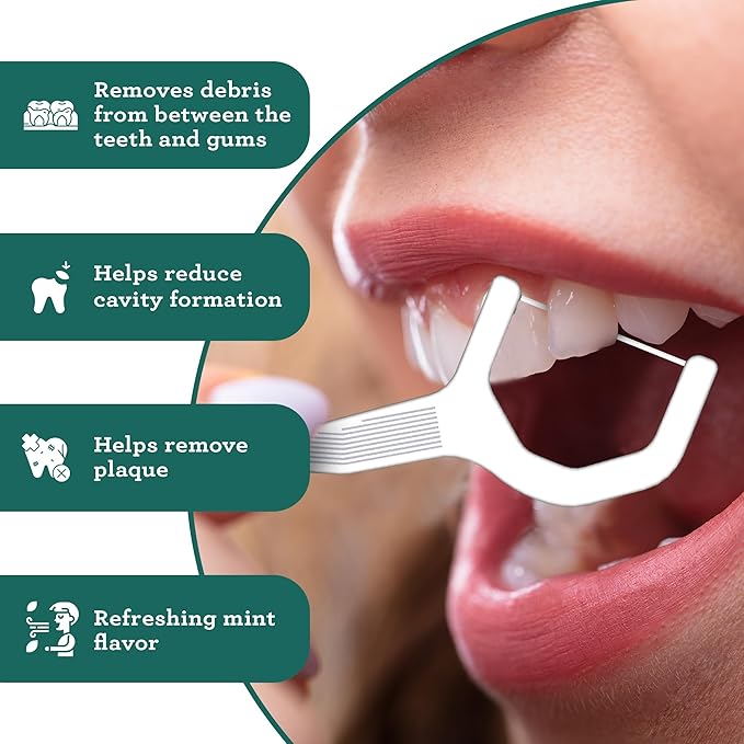 GuruNanda Dental Mint Floss Picks - Non- Shred Thread with Angled Pick for Effective Plaque Removal - Dentist Recommened - Travel Friendly for Adults & Kids - 100 Pack