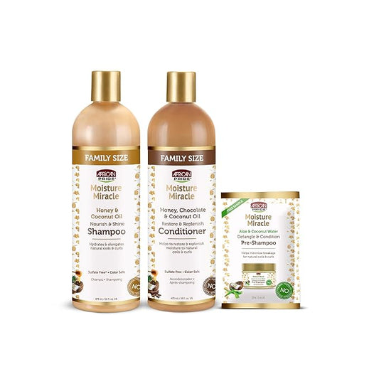 African Pride Moisture Miracle - For Natural Coils & Curls, Nourishes & Shines, Sulfate Free, Color Safe (16 Oz (3-in-1 Set))