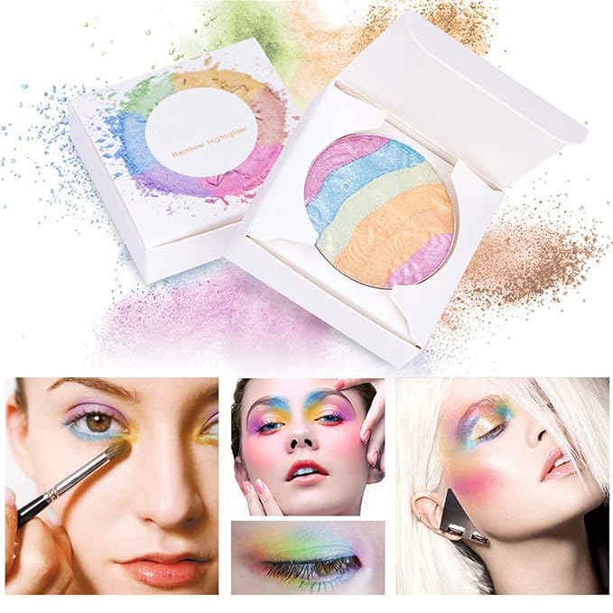 Pro 6 Colors 3D Baked Rainbow Highlighter Eyeshadow Unicorn Blush