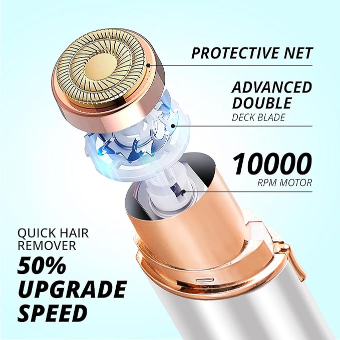 Facial Hair Removal for Women: Electric Hair Removal Device - Rechargeable Painless Face Razor for Chin Upper Lip Peach Fuzz with Light (White)