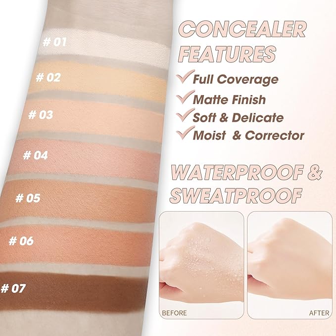 Cream Concealer Full Coverage Makeup, Matte Color Correcting (#03 NETURAL)