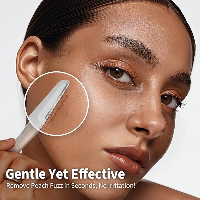 Face Razors for Women, Dermaplane Razor for Women Face, Eyebrow Razor, Facial Razors, Dermaplaning Tool, Reusable Metal Handle with 8 Microblades for Sensitive Skin, Peach Fuzz Remover, Beige