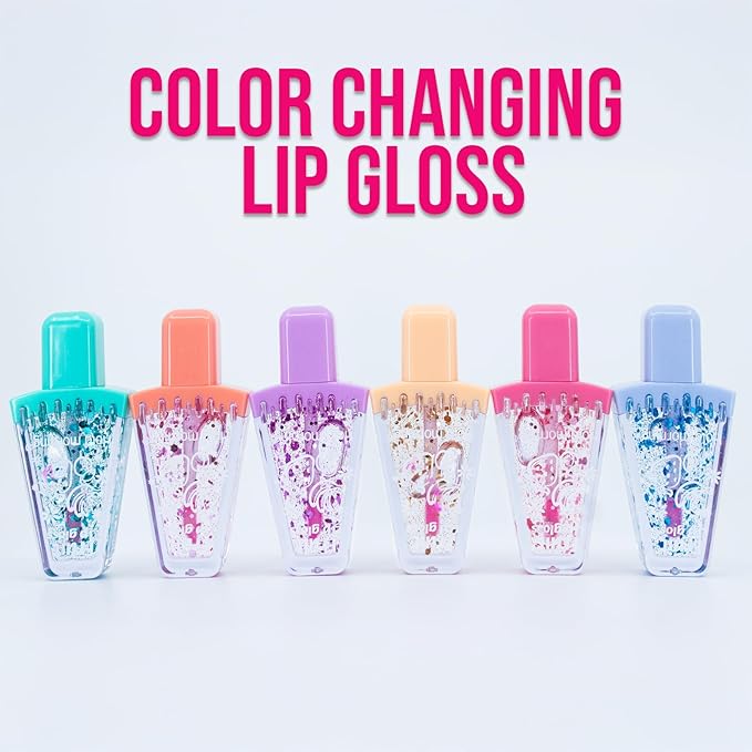 114 Bundle Cute Mood Color Changing Popsicle Set of 6 Lip Gloss, Shimmery Glossy Lightly Scented, Non-Sticky, First Makeup Set for Girl, Novelty, Gifts, Party Favors Girls, Women, Teens