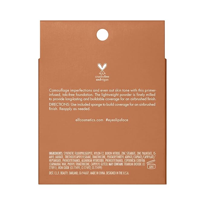e.l.f. Camo Powder Foundation, Lightweight, Primer-Infused Buildable & Long-Lasting Medium-to-Full Coverage Pressed Foundation for Face, Tan 460 W