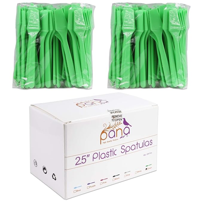 PANA Cosmetic Make Up Disposable Plastic 2.5" Spatulas Skin Care Facial Cream Mask Spatula (APPLE GREEN - 200 Pcs Box)