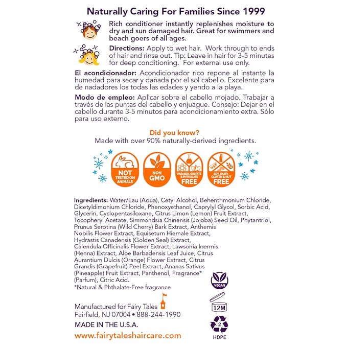 Fairy Tales Swimmer Conditioner for Kids - 8 oz | Made with Natural Ingredients in the USA | Replenish and Restore from Chlorine and Salt Damage | No Parabens, Sulfates, or Synthetic Dyes