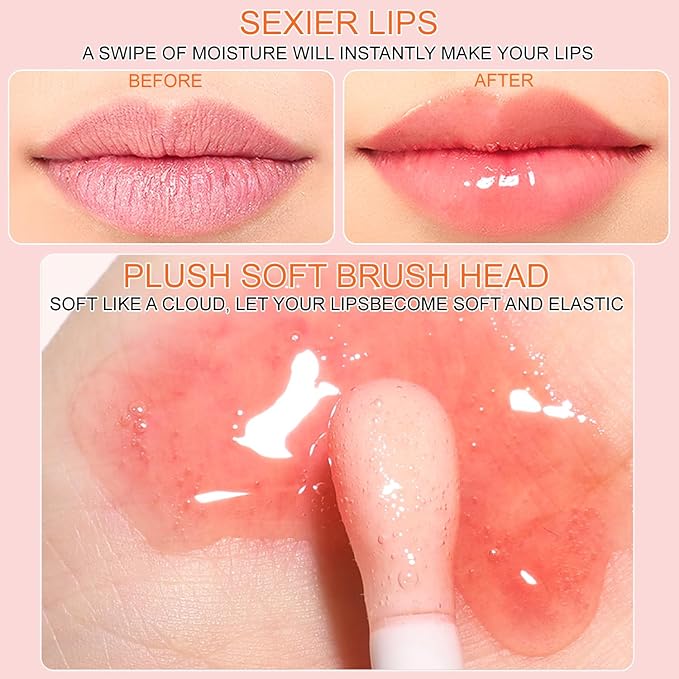 2PCS Hydrating Lip Glow Oil, Plumper Gloss, Moisturizing Oil, No-Sticky Transparent Plumping Gloss Tinted Balm for Care and Dry Lips (2PCS Rosewood)