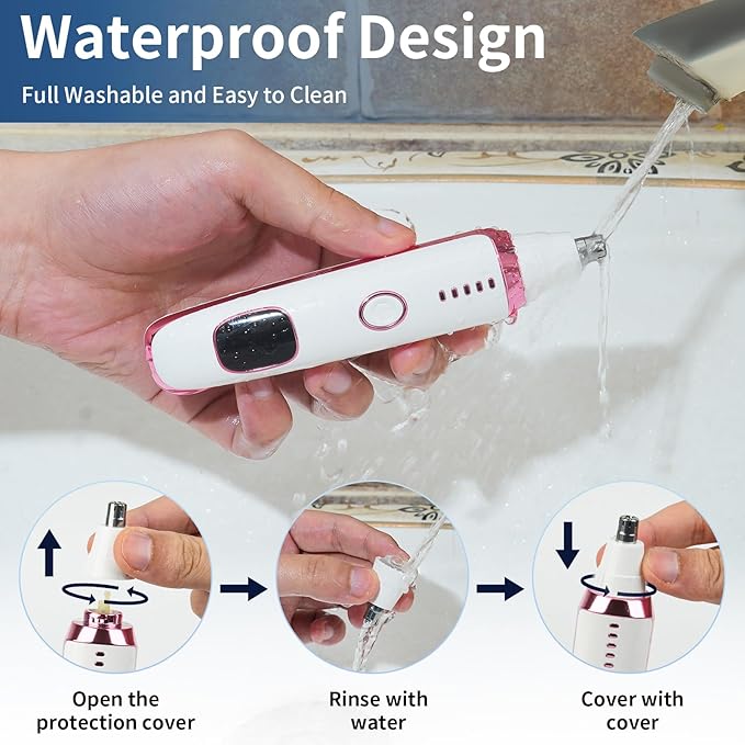 2025 Rechargeable Nose and Ear Hair Trimmer With LED Dispaly for Women Men,4 in 1 Painless Eyebrow & Facial Hair Trimmer with Powerful Motor,Ladies Wet & Dry Electric Razor for Travel (Pink)