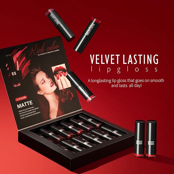 12 Colors Lipgloss Packs, Cosmetics Matte Lip Plumper Lipgloss