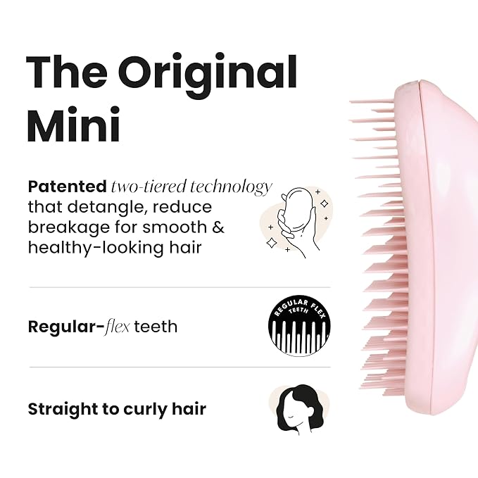 Tangle Teezer Original Detangler Brush, Dry & Wet Travel Size Mini Hair Brush, for Kids & All Hair Types, Millennial Pink