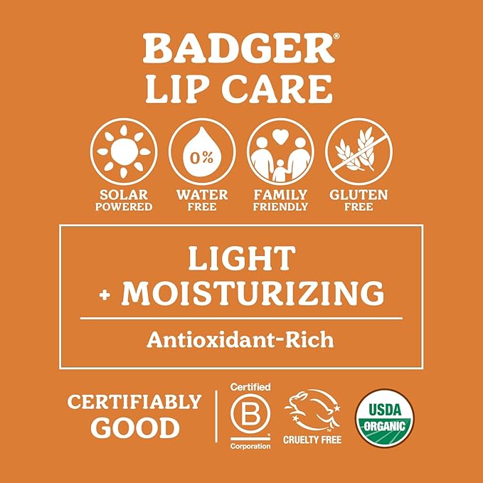 Badger Tangerine Breeze Classic Lip Balm, 100% Organic Lip Balm, Long Lasting Lip Care w/Light Silky Texture, Bright & Cheerful Lip Balm for Kids & Adults, 4 Pack