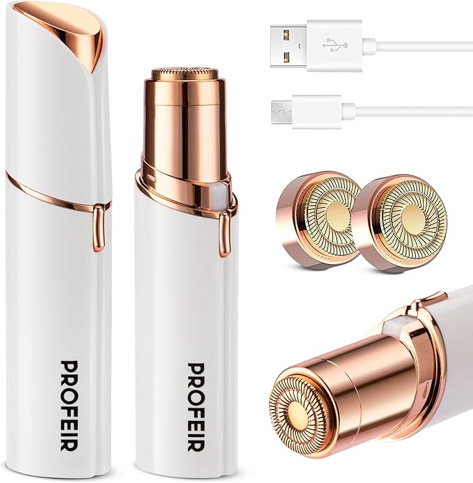 Facial Hair Removal for Women: Electric Hair Removal Device - Rechargeable Painless Face Razor for Chin Upper Lip Peach Fuzz with Light (White)