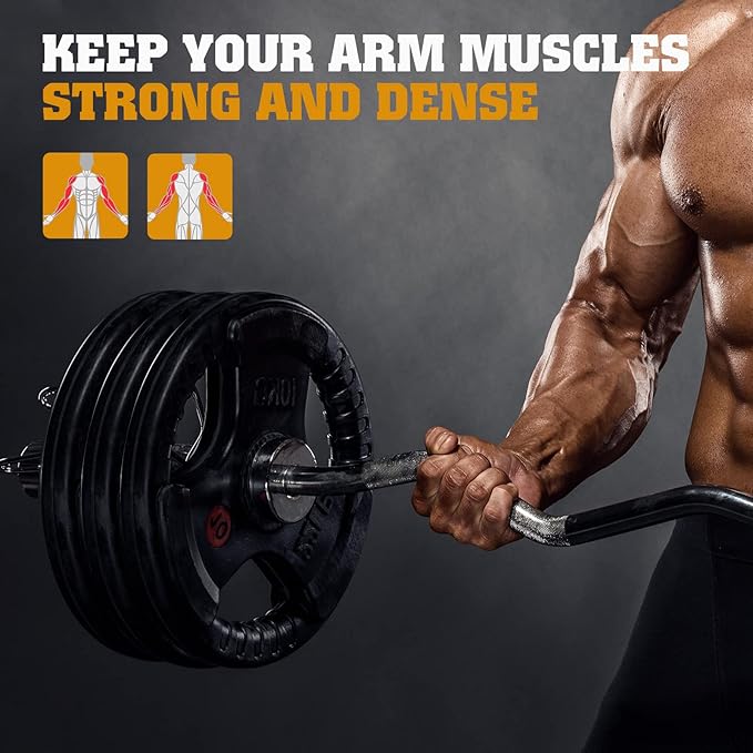 FEIERDUN Olympic EZ Curl Bar - 47" Weightlifting (390LBS Capacity), 2-Inch Weight