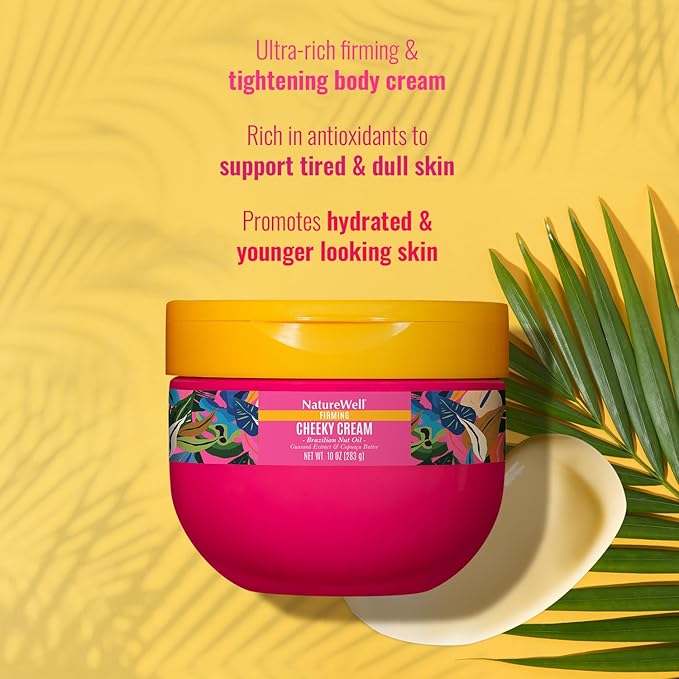NATURE WELL Ultra-Rich Firming & Tightening Cheeky Body Cream, Promotes Deep Hydration, Fast Absorbing, Scents of Pistachio Cream, Almond Blossom, Brazil Nut, Cupuacu, Coconut, & Salted Caramel, 10 Oz