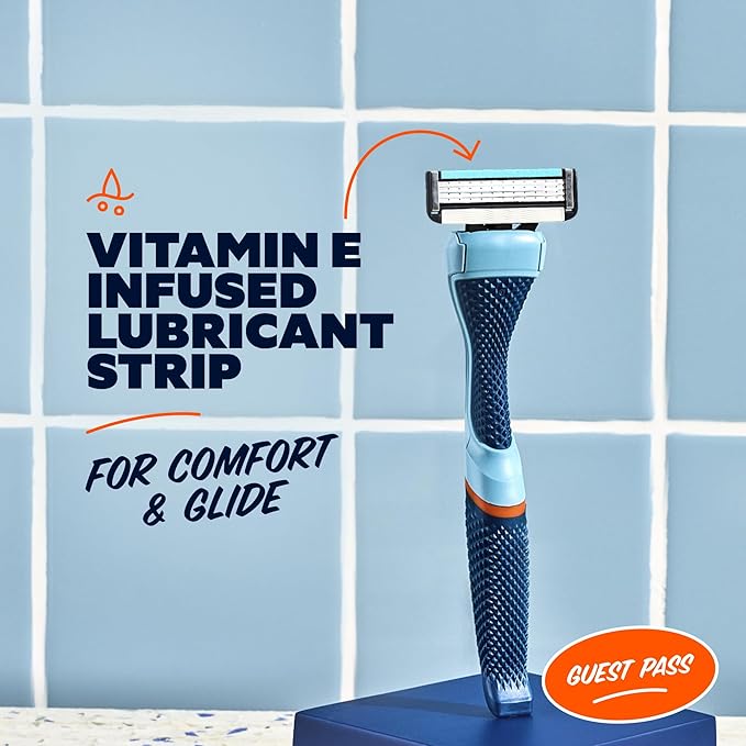 Dollar Shave Club | The Guest Pass Shave Set | 2 Swift Rinse Refill Cartridges, 1 Handle (Blue), 1 Razor Cover